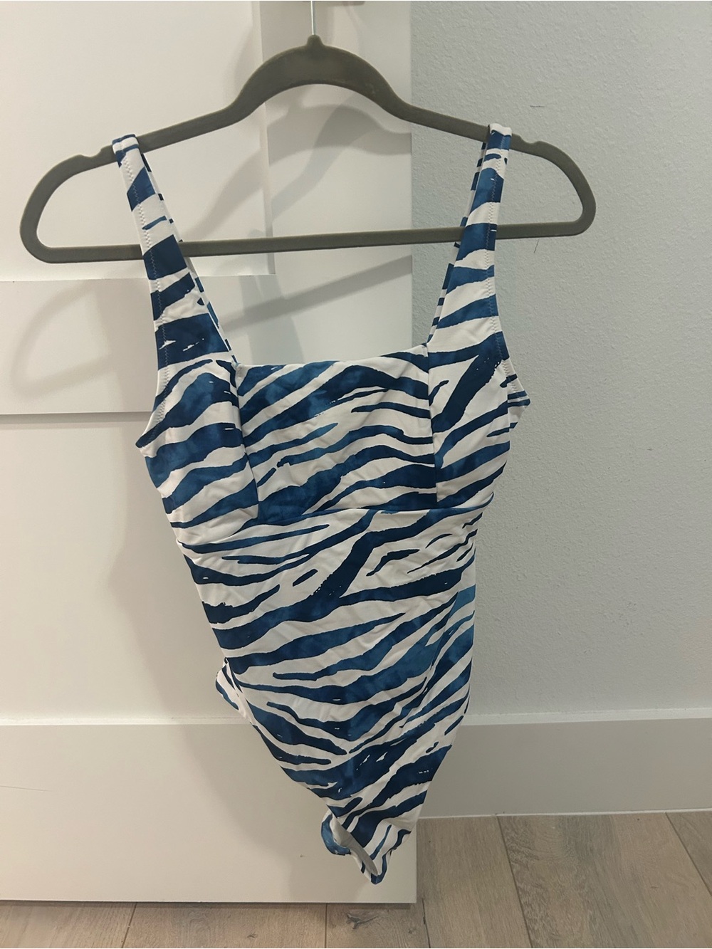 Girls Blue and White Zebra-Print One-Piece Swimsuit
